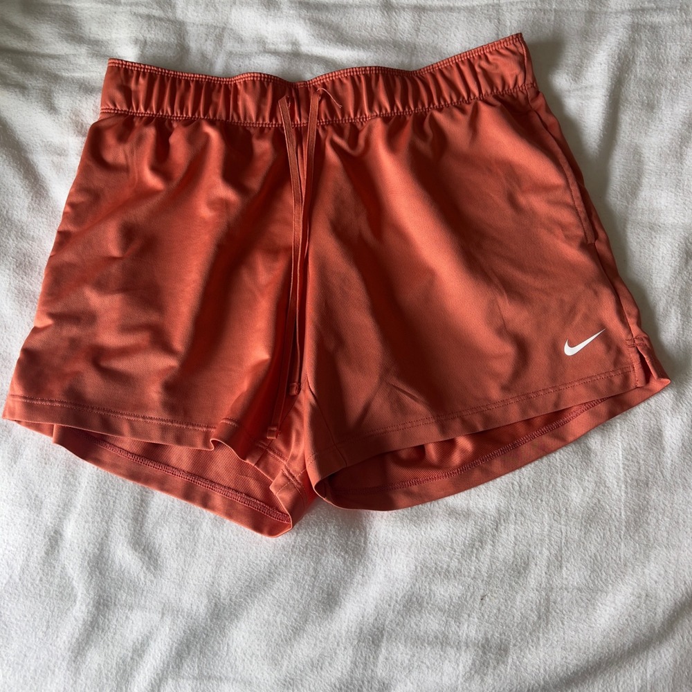 Nike Dri-FIT Womens Small Burnt Orange Athletic Running Gym Shorts Swoosh Logo